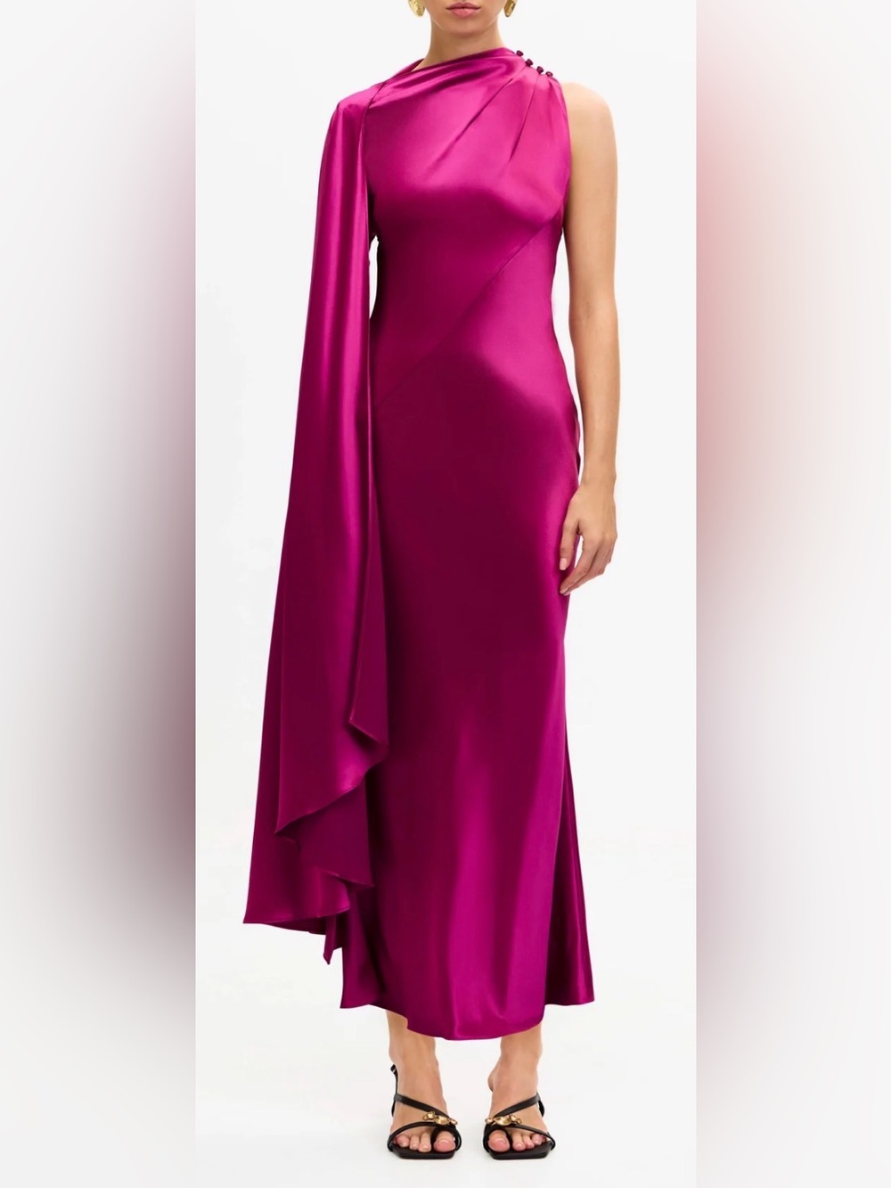 NEW ACLER Ropley satin cape Iris fuchsia maxi dress sz 12